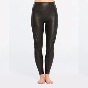 SPANX Faux Leather Moto Leggings Black Shine M